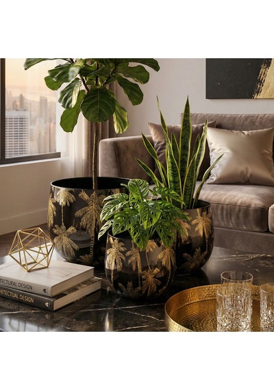 Lucky Art Palm Breeze Dekoratif 3lu Saksı Seti Lyvu 014 Siyah