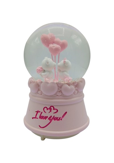 Romantik Love Bear Kar Küresi Müzikli Ve Işıklı 13cm