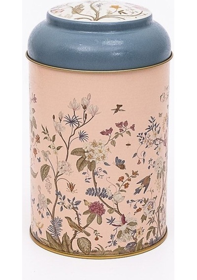 Flora Pink Desenli Yuvarlak Metal Saklama Kabı, 10,5 X 15 Cm, 1,1 Lt Desenli