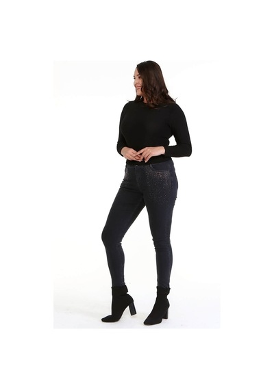 Myline Kadın Ön Cep Taş Baskı Denim Pantolon