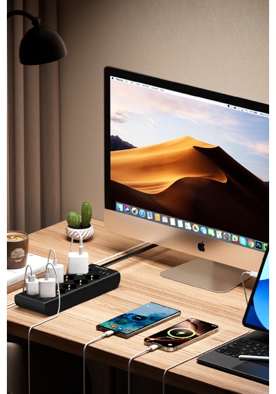 Anahtarlı Akım Korumalı Uzatma Prizi Ftr-14 Çoklu Priz 10 Lu + 3 Usb + 1 Type-c 3680w 16a 2 Metre Kablo 0.2 M