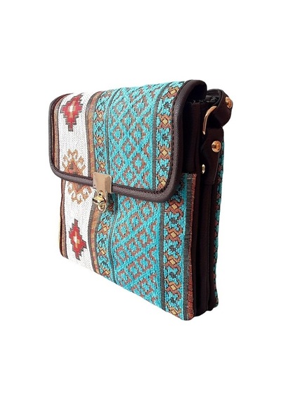 Otantik Kilim Desenli Omuz Çantası Turkuaz
