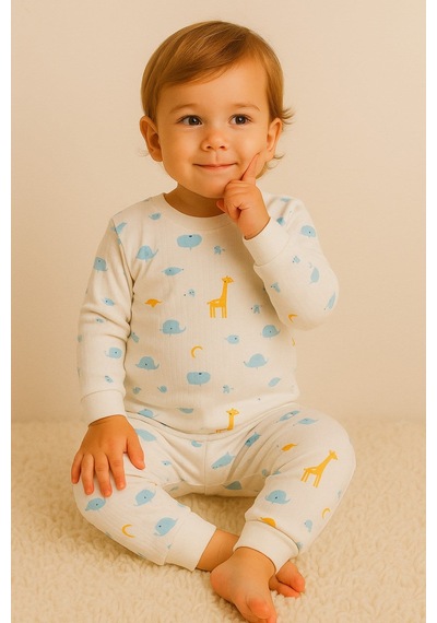 Aden Kids  Pamuk Çocuk Alt Üst Pijama Takımı Sarı Mavi