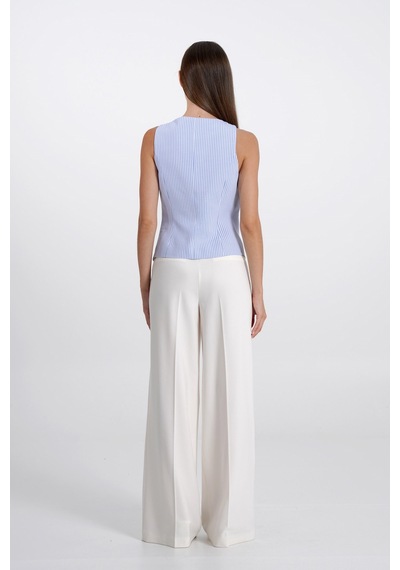 Thalure Kadın Mavi Pötikare Kruvaze Slim Fit Yelek