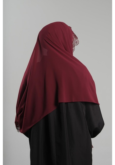 Hürrem Bone Bordo Namaz Başörtüsü Şal Şifon Güpürlü 202106 16 Bordo