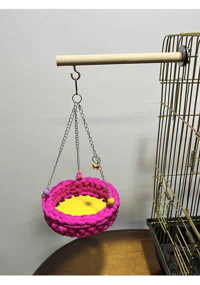 Paks Pet Örgü Kuş Hamağı Salıncak Pembe + Tünek