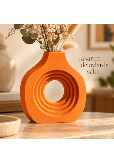 Halka Tasarımlı Dekoratif Vazo Modern Çiçeklik Turuncu