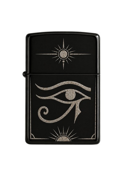 Tamgacrafts Horus Gözü Desenli Siyah Metal Benzinli Çakmak