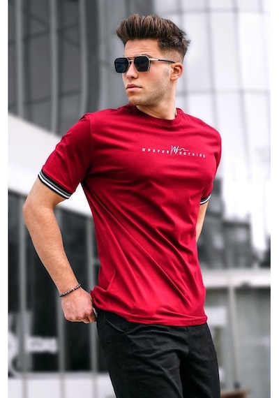 Madmext Bordo Basic Erkek Tişört-Bordo