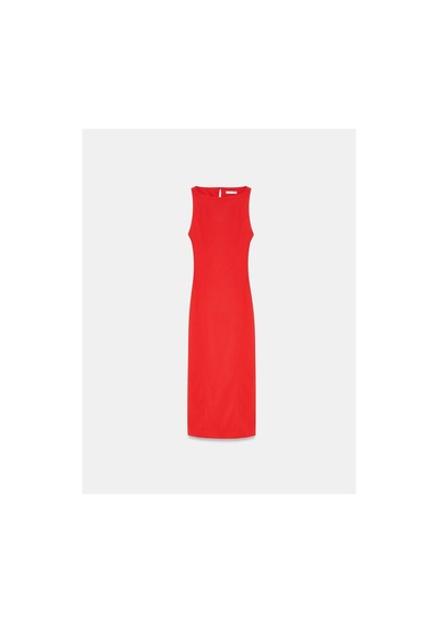 Dilvin 91099 Extra Slim Fit Midi Elbise-kırmızı-16464