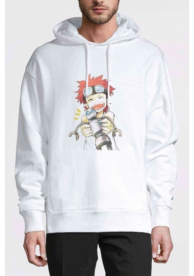 Anime One Piece Baskılı Beyaz Erkek Örme Kapşonlu Sweatshirt (531039461)