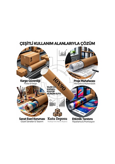 10x90 Cm Kapaklı Silindir Postüp Rulo Gönderi Kutusu 5 Adet