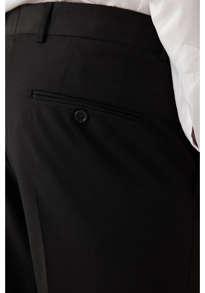 Erkek Siyah Regular Fit Yün Yan Cep Kumaş Pantolon