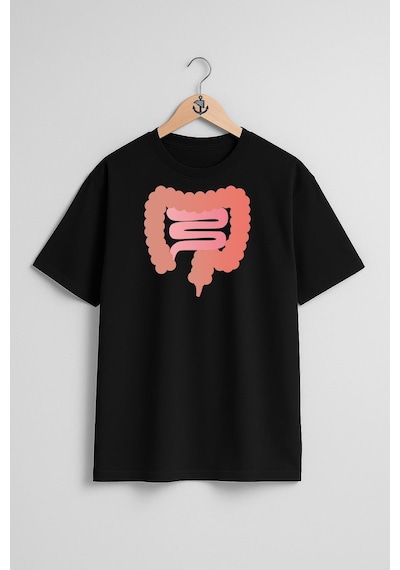 Oversize Bağırsak Kanseri Göğüs Tasarımlı Unisex T-shirt Siyah