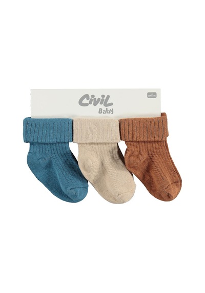 Civil Baby Premium Basic Kıvrık 3'lü 6- Bebek Erkek Çorap Set Standart