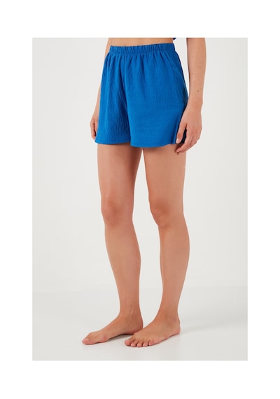 Lela Gömlek Yaka Beli Lastikli Kısa Kollu Şortlu Bayan Pijama Takımı 611Pt00123 Mavi