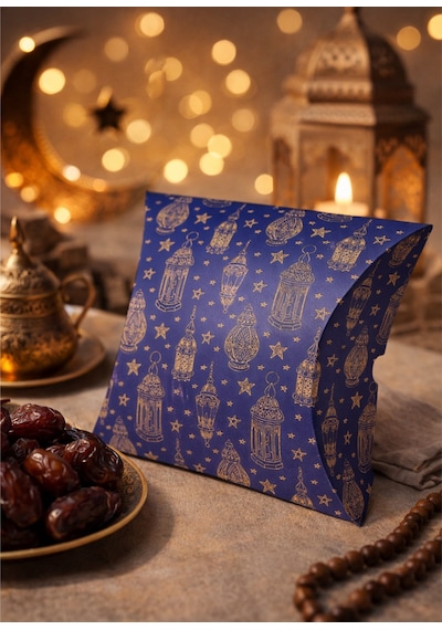 Ramazan Desenli Karton Hediye Kutusu Bayram Hediyelik, Şeker, Yastık Kutu, 20x15x5 Cm, 12 Adet