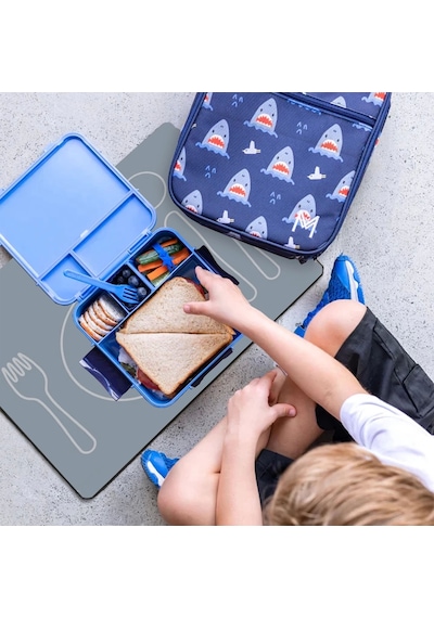 Matgo School Çatal Kaşık Desenli Gri Sıvı Geçirmez Beslenme Matı Kaymaz Yıkanabilir Okul Yemek Pad 3