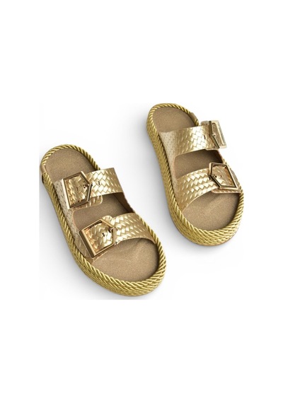 Fox Shoes U596030209 Altın Örgü Görünümlü Kadın Terlik Altın