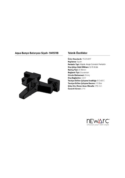 Newarc 941511B Aqua Banyo Bataryası Siyah