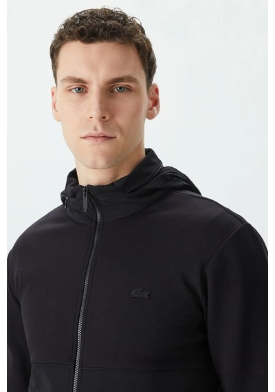 Lacoste Men's Full Zip Hoodie Sweatshirt Erkek Kapüşonlu Tam Fermuar Sweatshirt Siyah Siyah