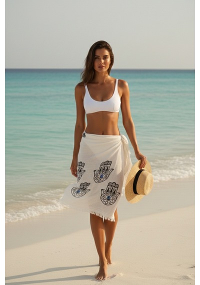 %100 Pamuk Müslin Peştemal Plaj Havlusu 80x180 Cm Püsküllü Yumuşak Sarong Pareo Yüksek Emici Havlu Beyaz
