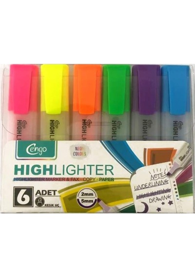 Cengo 6lı Fosforlu Kalem Neon Renkler Cgo-124 Çok Renkli