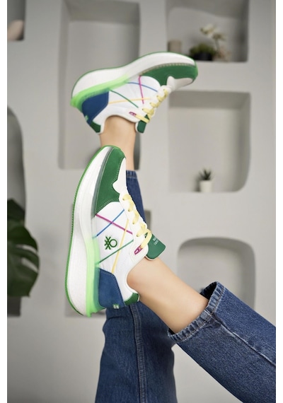 Benetton 10044 Beyaz Yeşil Memory Foam Kadın Sneakers