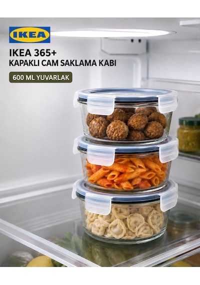 Trev Saklama Kabı Cam 600 Ml Yuvarlak Vakumlu Sızdırmaz Hava Geçirmez Plastik Kapaklı Şeffaf Gıda Saklama Kabı