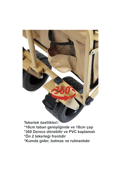 Kamp Arabası Katlanır Taşıma Arabası Frenli ve Geniş Tekerlekli