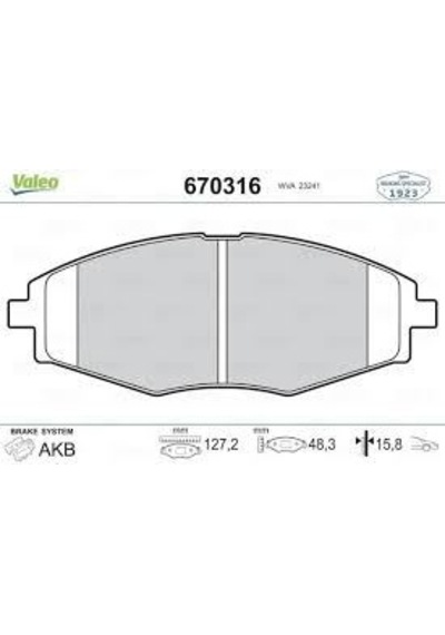 VALEO 670316 ÖN BALATA KALOS 1.2-1.4-1.4 16V Sedan-1.4 16V 03/05=