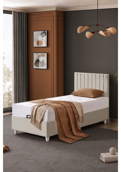 Baza Seti, Alessa Tek Kişilik Baza Başlık Maxi Yatak Seti, Bej - 90x190 Cm 90 x 190