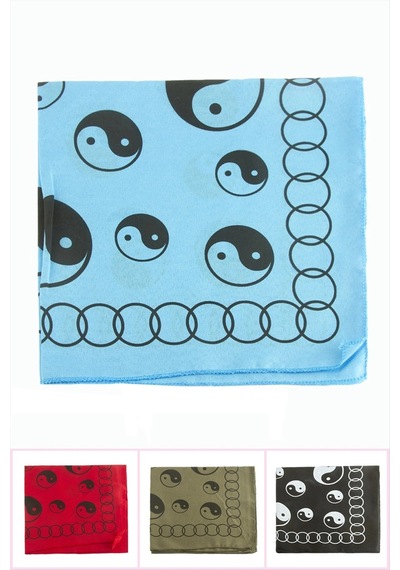 Yin Yang Desenli Keten Karışımlı Bandana 50x50 Cm Dengeli Şık Fular Saç Bandı