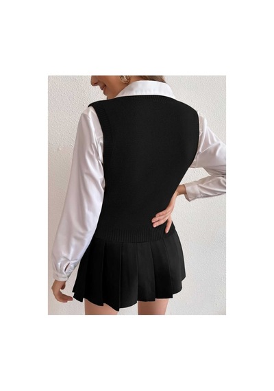Youknitwear You Cameron %100 Pamuk V Yaka Kadın Süveter Siyah