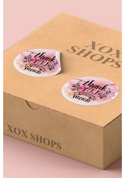 Thank You Çiçek Çelenkli Kargo Paket Sticker Etiketi 3x3cm St2059 Çok Renkli