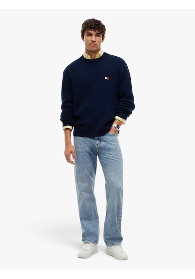 Tommy Hilfiger Tjm Reg Wool Mıx Sweater Erkek Mavi Kazak - Dm0dm23572