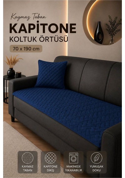 Kaymaz Taban Kapitone Koltuk Örtüsü Çekyat Koruyucu 70x190 Cm Lacivert