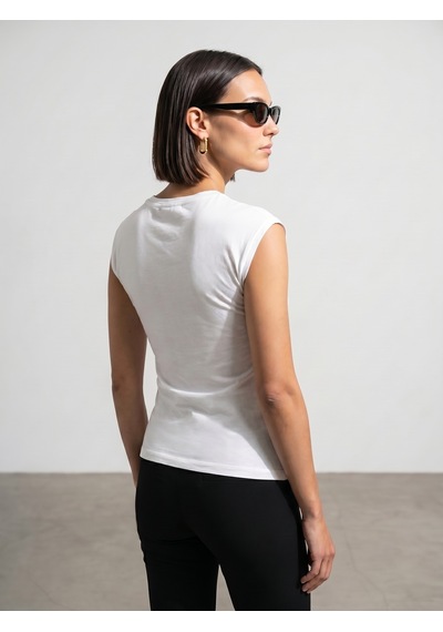 Dilvin 32724 %100 Pamuk Bağlama Detaylı T-shirt-beyaz