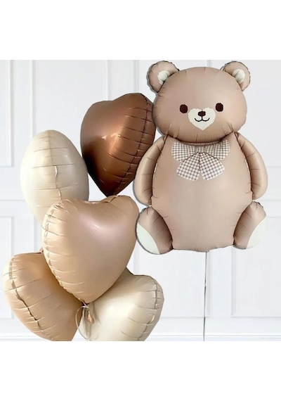 Retro Sevimli Ayı Ve 5 Retro Krem Karamel Çikolata Kahve Kalp Folyo Balon Seti Sku: Zeusstk4a8127aceb .