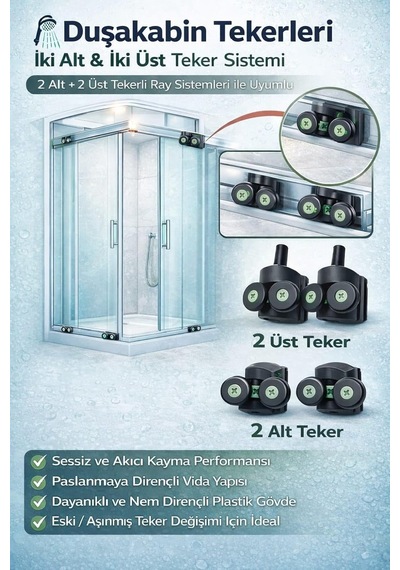 Duşakabin Tekerlek Seti 4 Adet 2 Üst + 2 Alt 2x2 Sistem Uyumlu Kayar Cam Kapı Ray Tekerleri, Evrensel Yedek Parça, Sessiz Ve Akıcı Kayma Performansı, Paslanmaya Dayanıklı Açık Siyah Duşakabin Tekerlek Seti 4 Adet 2 Üst + 2 Alt 2x2 Sistem Uyumlu Kayar Cam Kapı Ray Tekerleri, Evrensel Yedek Parça, Sessiz Ve Akıcı Kayma Performansı, Paslanmaya Dayanıklı Açık Siyah