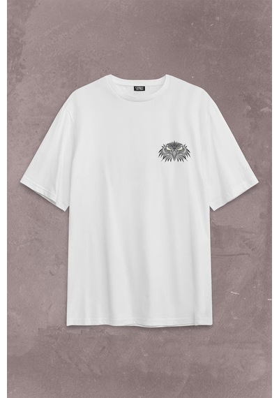 White Oversize T-shirt Eagle Kartallar Yalnız Uçar Sırt Ön Baskılı Tişört Unisex T-shirt 001