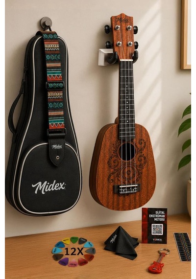 Midex Pa-24mt Kaliteli Ananas Gövde Dövme Desenli Concert Ukulele Seti Pineapple Body