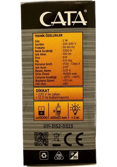 Cata Ct-4261 2w 3200k Günışığı E14 Duylu Mini Led Ampul 8 Adet