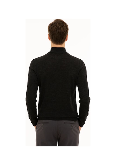 Cacharel Antrasit Slim Fit Yarım Balıkçı Basic Triko Kazak Gri