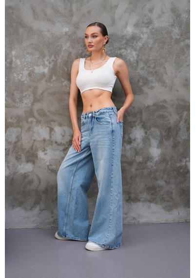 Cool Tarz Miami Mavi Straight Wide Kadın Jean Mavi Mavi