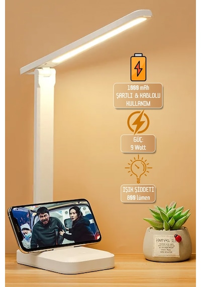 9W 3 Renk Dokunmatik Telefon Standlı Kademeli Şarjlı Masa Lambası 9W 3 Renk Dokunmatik Telefon Standlı Kademeli Şarjlı Masa Lambası