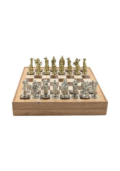 Ayrex Büyük Boy Metal İngiliz Satranç Takımı Parlak Ve Rustik Desenli Sandıklı Mdf Tahtası 36x36x6 Cm.