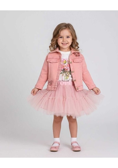 Ministok Butterfly Kız Çocuk Ceket Tütü Etek T-shirt 3'lü Takım Pembe
