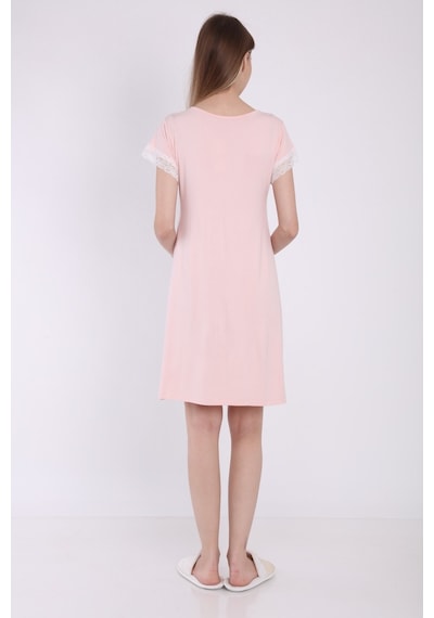 Luvmabelly Myra9680 Önden Bölmeli Dantelli Hamile Geceliği -pembe-pembe