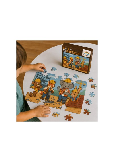 İnşaat Ekibi Mini Puzzle 40 Parça 3-7 Yaş Eğitici Çocuk Puzzle Yapboz